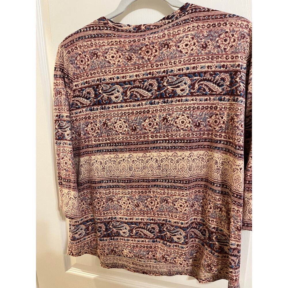 Chaps Women's 1X Paisley Boho Peasant Blouse Tie Neck 3/4 Sleeve Plus Size - Picture 5 of 10